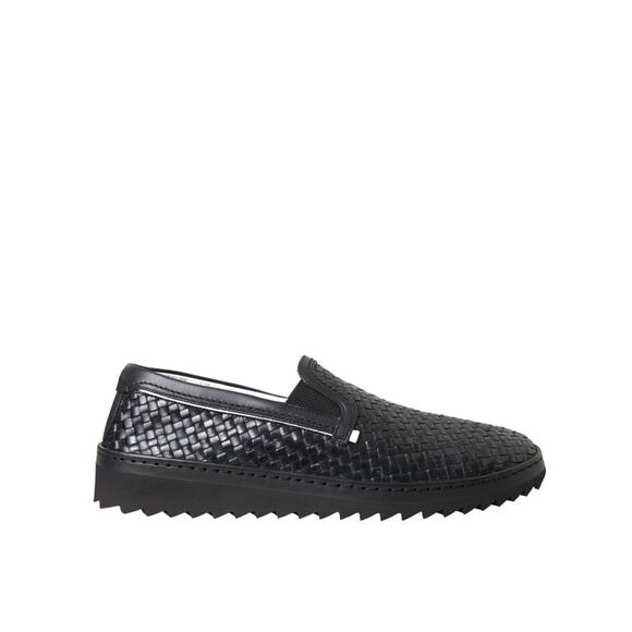 Dolce & Gabbana Black Woven Buffalo Leather Men Loafers Men's Shoes